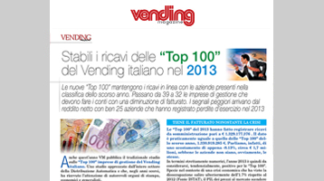 The revenues of the "TOP 100" of Italian Vending in 2013 were stable