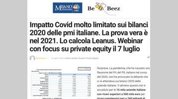 Very limited Covid impact on the 2020 financial statements of Italian SMEs