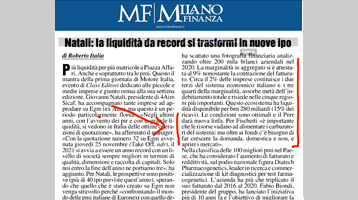 MOTORE ITALIA – Natali: la liquidità da record si trasformi in nuove ipo